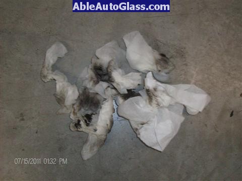 Acura RL 2005-2008 Windshield Replaced - dirty towels
