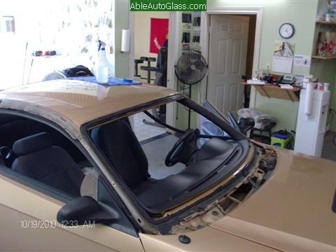 Ford Mustang 2000 Front Windshield Replacement - Windshield Removed